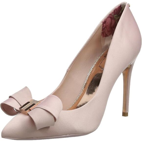 Ted Baker Skalett Pump Pink Pointed Toe Slim Heel Satin Bow Blush Light 40.5 - Picture 1 of 12